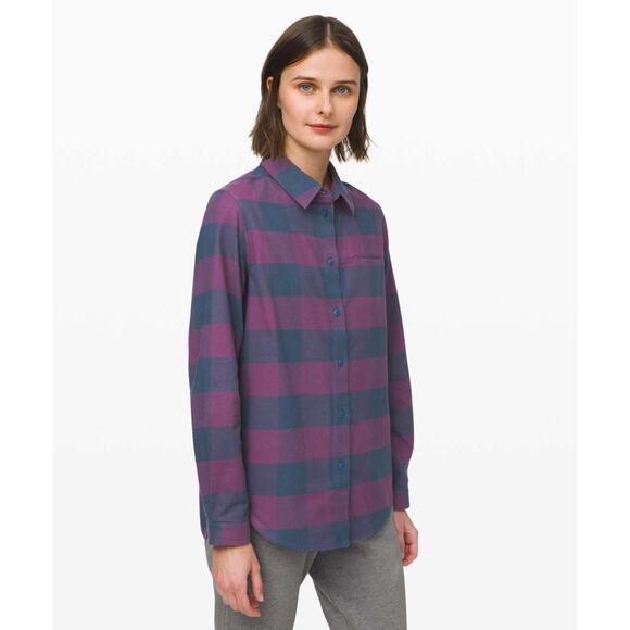 Lululemon Full Day Ahead Shirt Revive Plaid Night Diver Galactic Grape sz 6